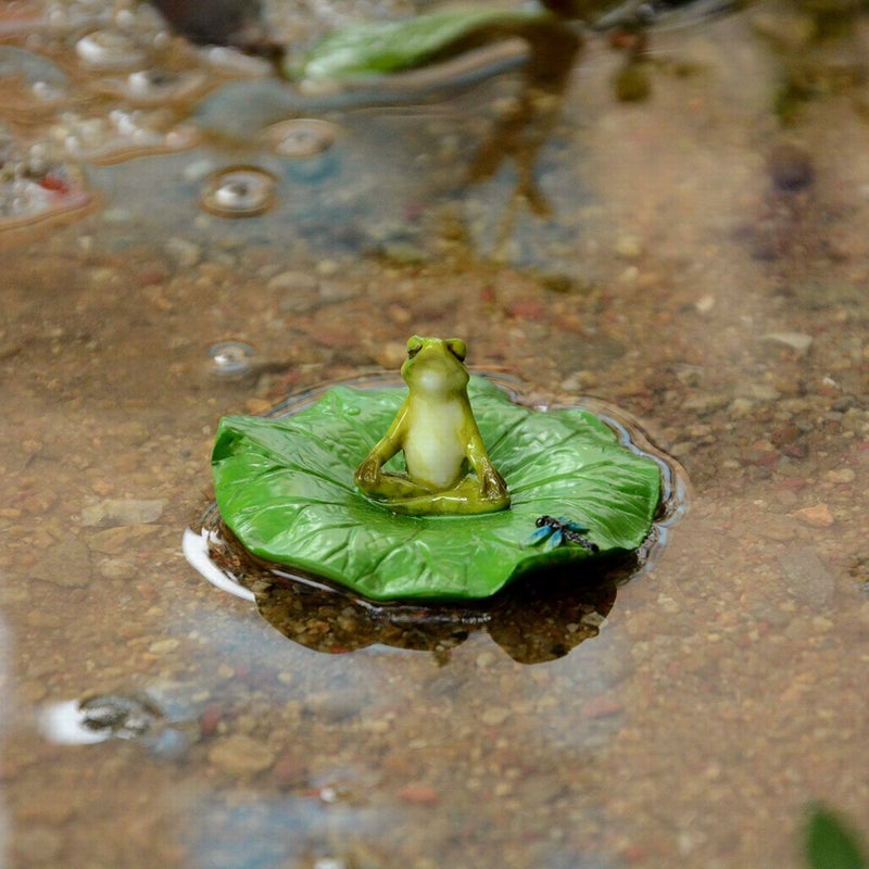 Top Collection Miniature Fairy Garden and Terrarium Frog Meditating on Lotus Leaf with Dragonfly Figurine - Image 3